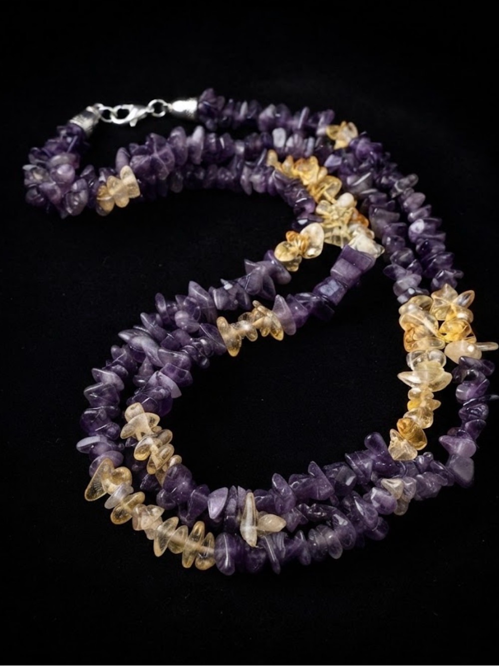 Amethyst & Citrine Chip Beaded Necklace - Purple and Yellow